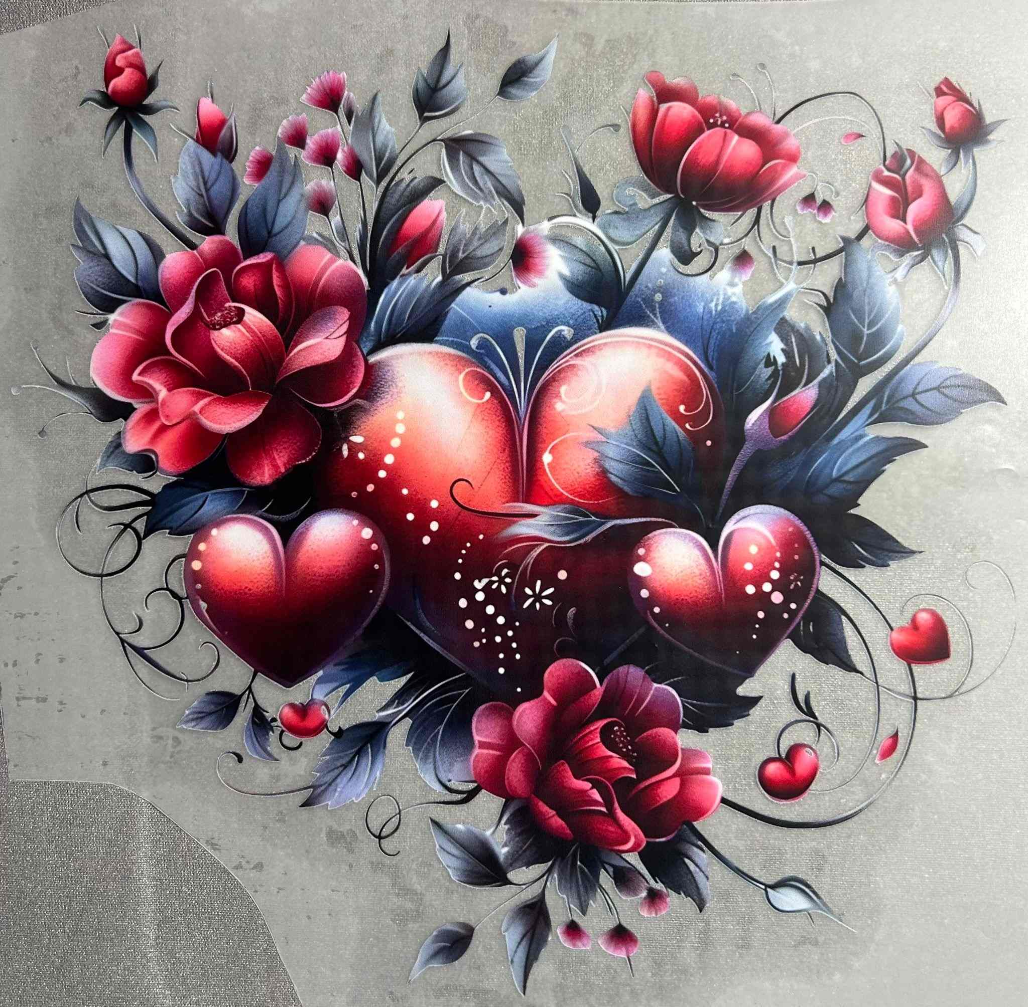 Elegant heart-shaped design with roses and intricate details.