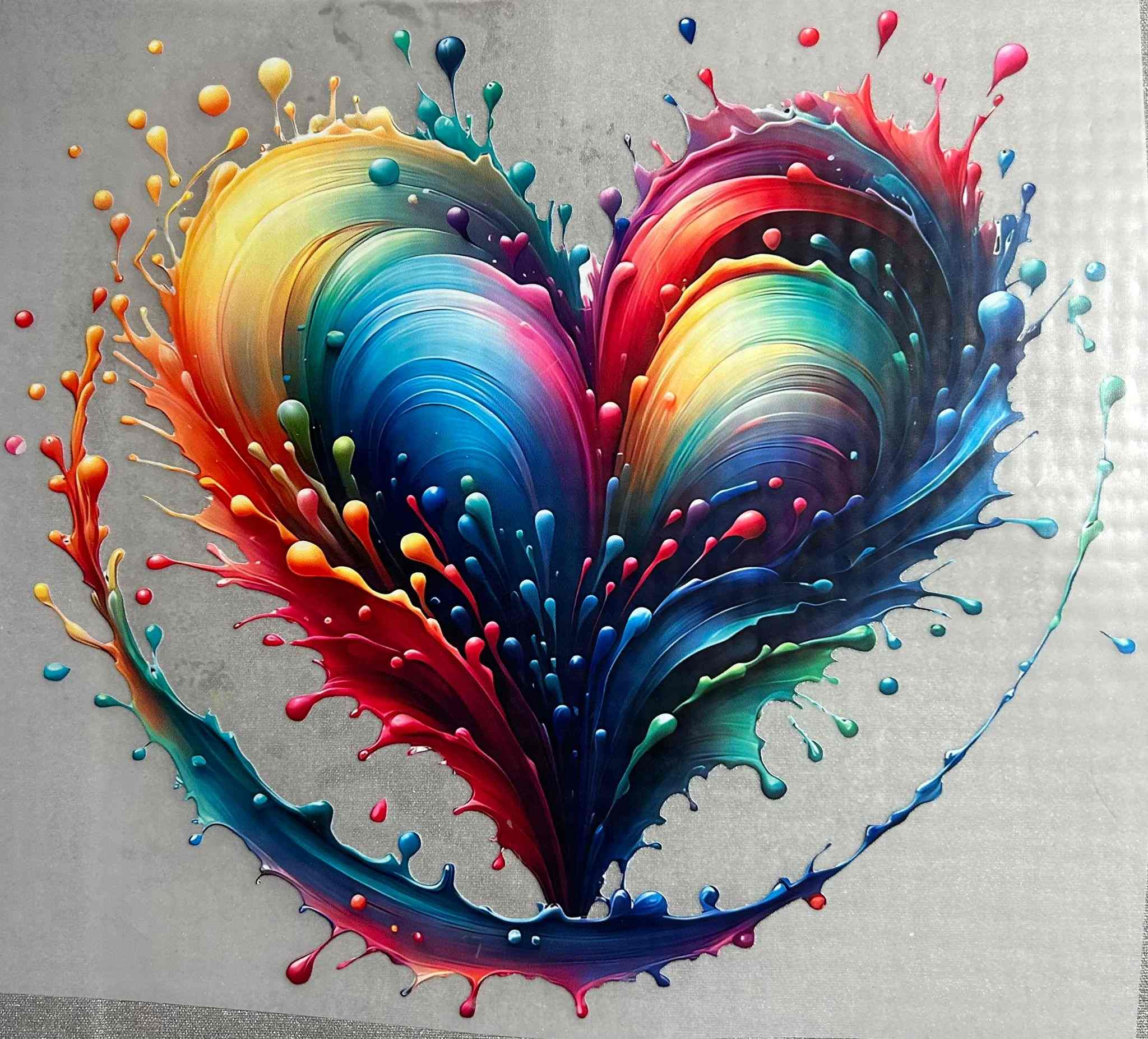 Elegant heart-shaped design with vibrant, colorful splashes, symbolizing love and artistry. Kids Design