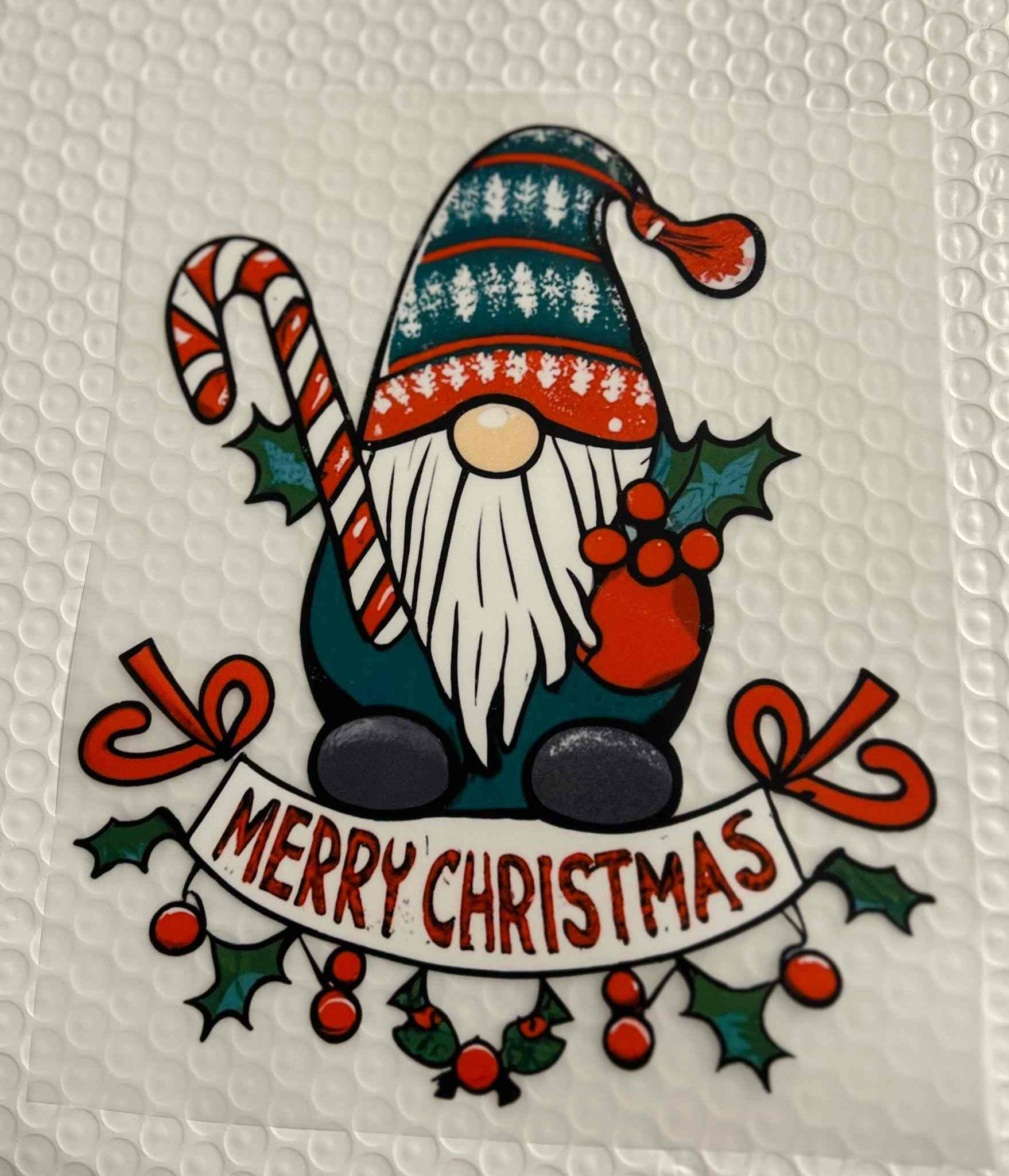 Merry Christmas holiday design with festive gnome and candy cane decorations.