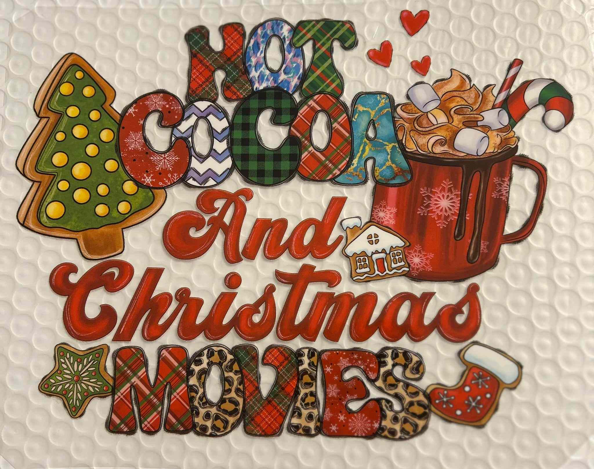 Holiday &amp; season design featuring hot cocoa and Christmas movies theme.