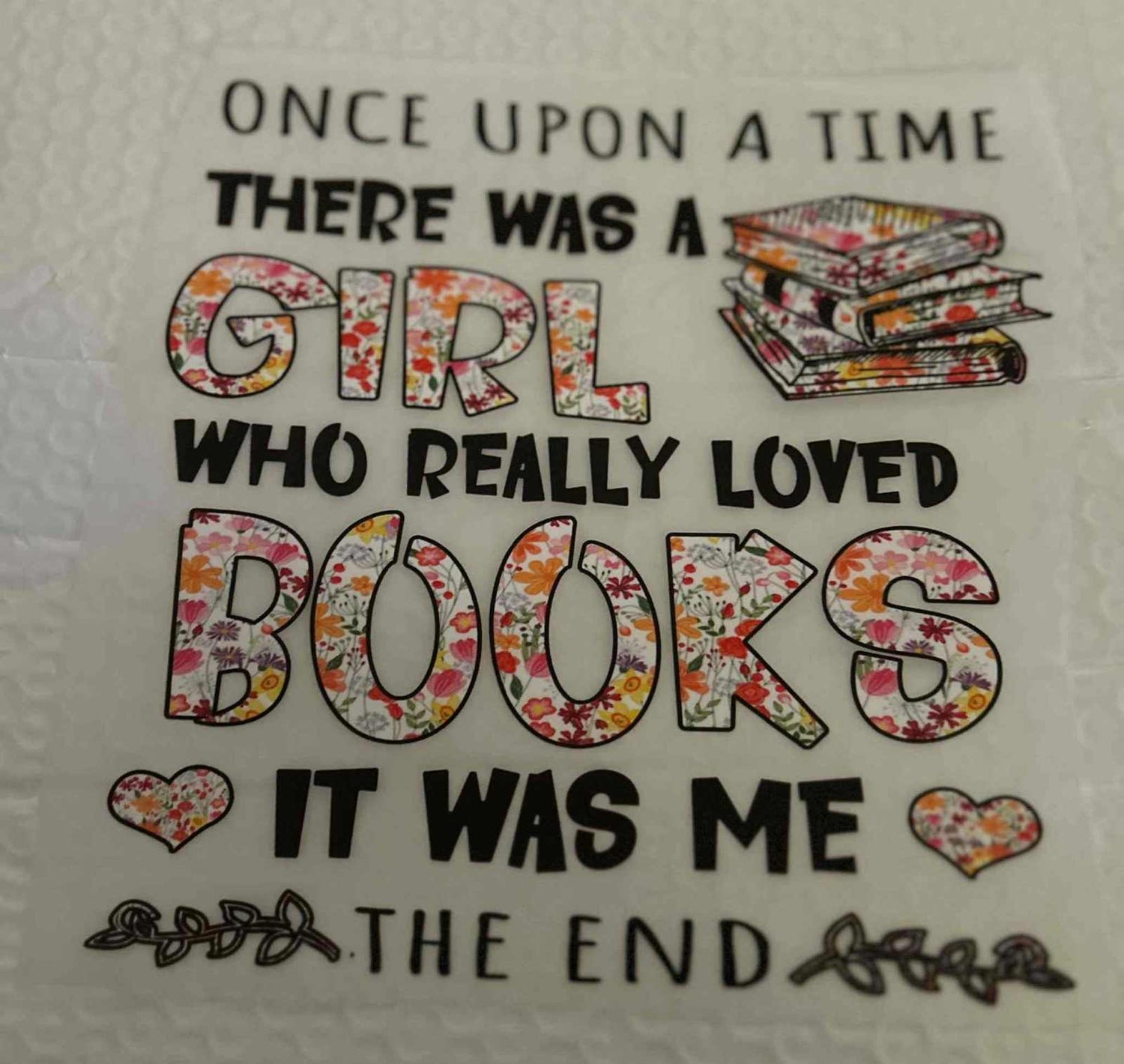 Floral &quot;Once Upon a Time&quot; saying design featuring books and text. cute quote designs