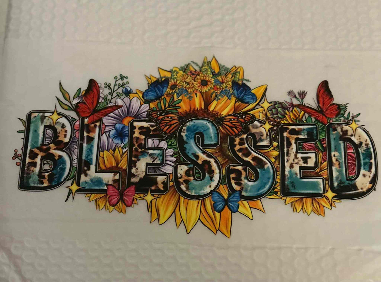 Colorful &quot;Blessed&quot; design with flowers and butterflies, customizable Sayings Design. cute quote designs