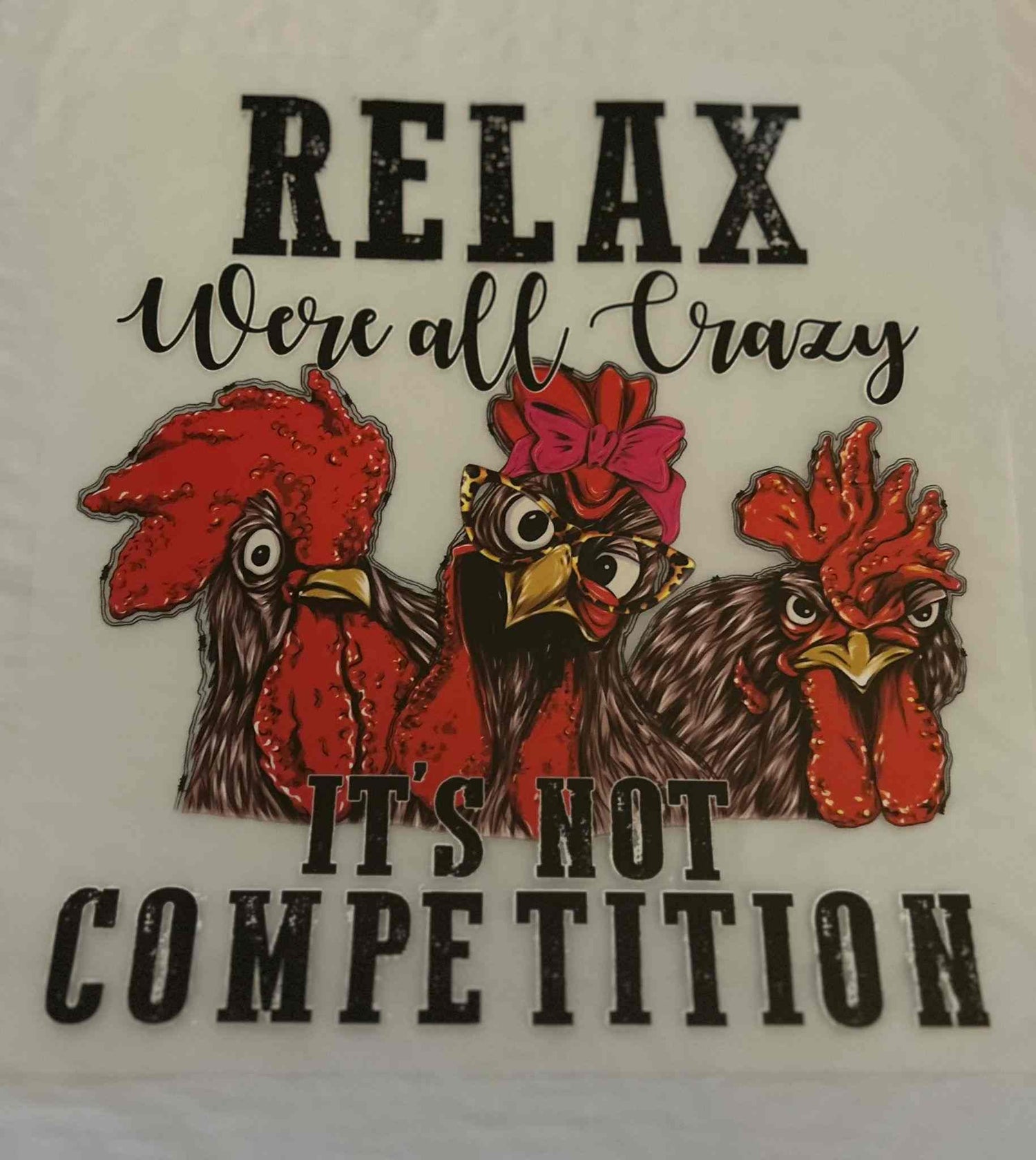 Animal Design featuring whimsical chicken illustration with &quot;Relax We&