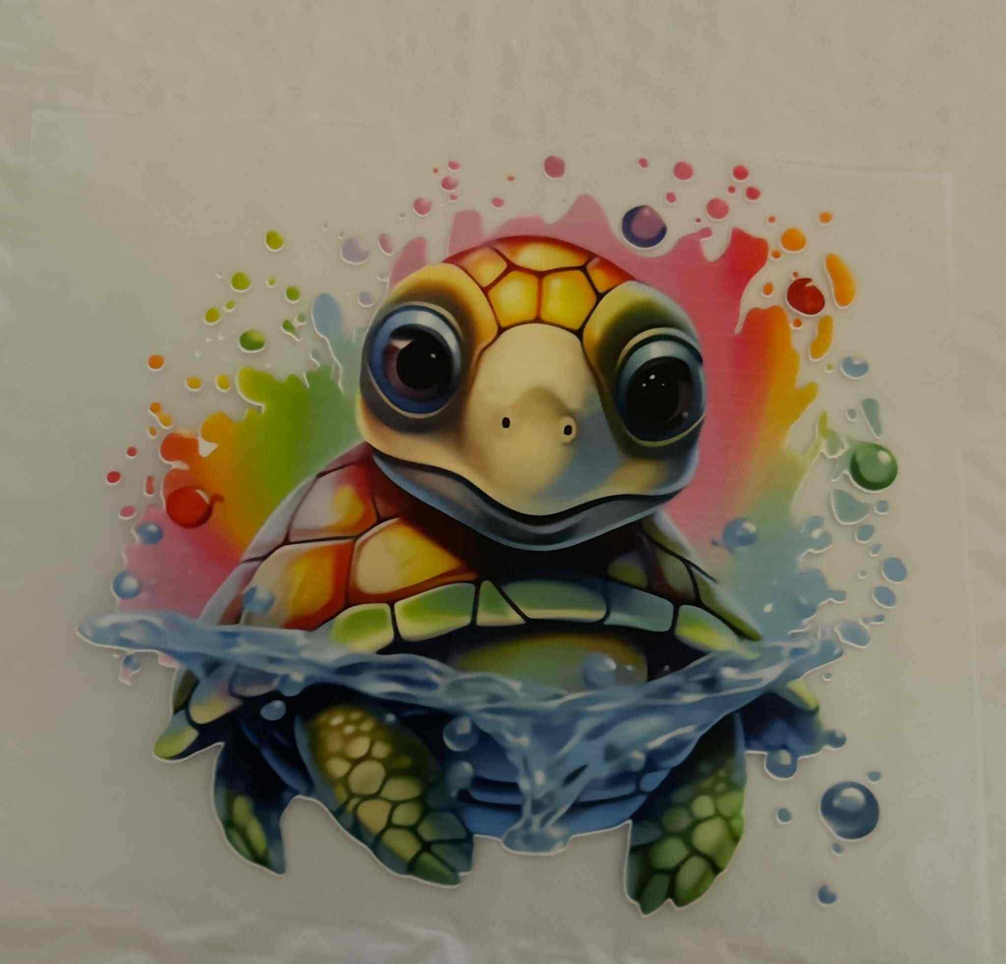 Cute turtle with colorful splash design, animal design pattern.