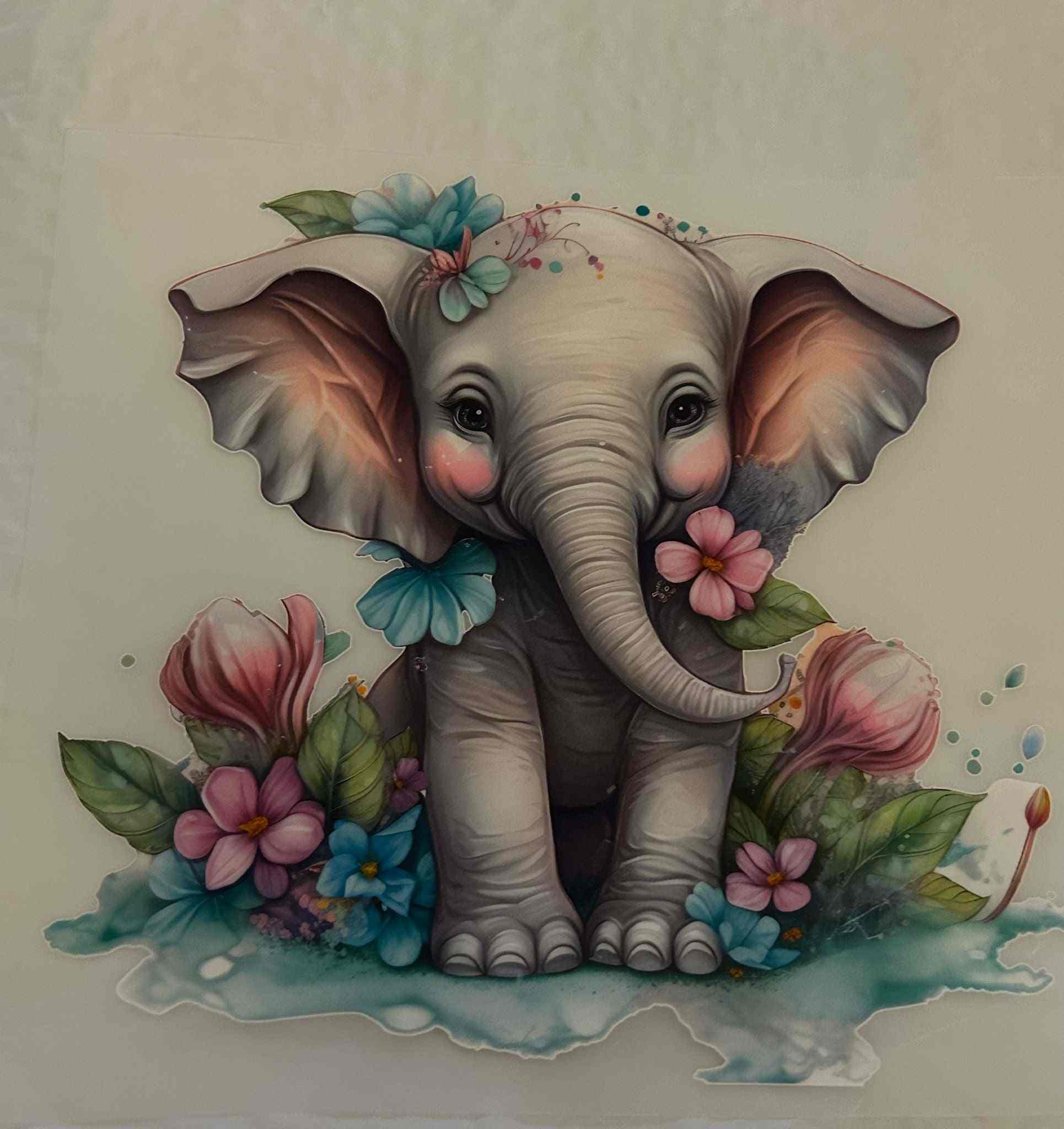 Cute elephant with floral accents in animal design illustration.