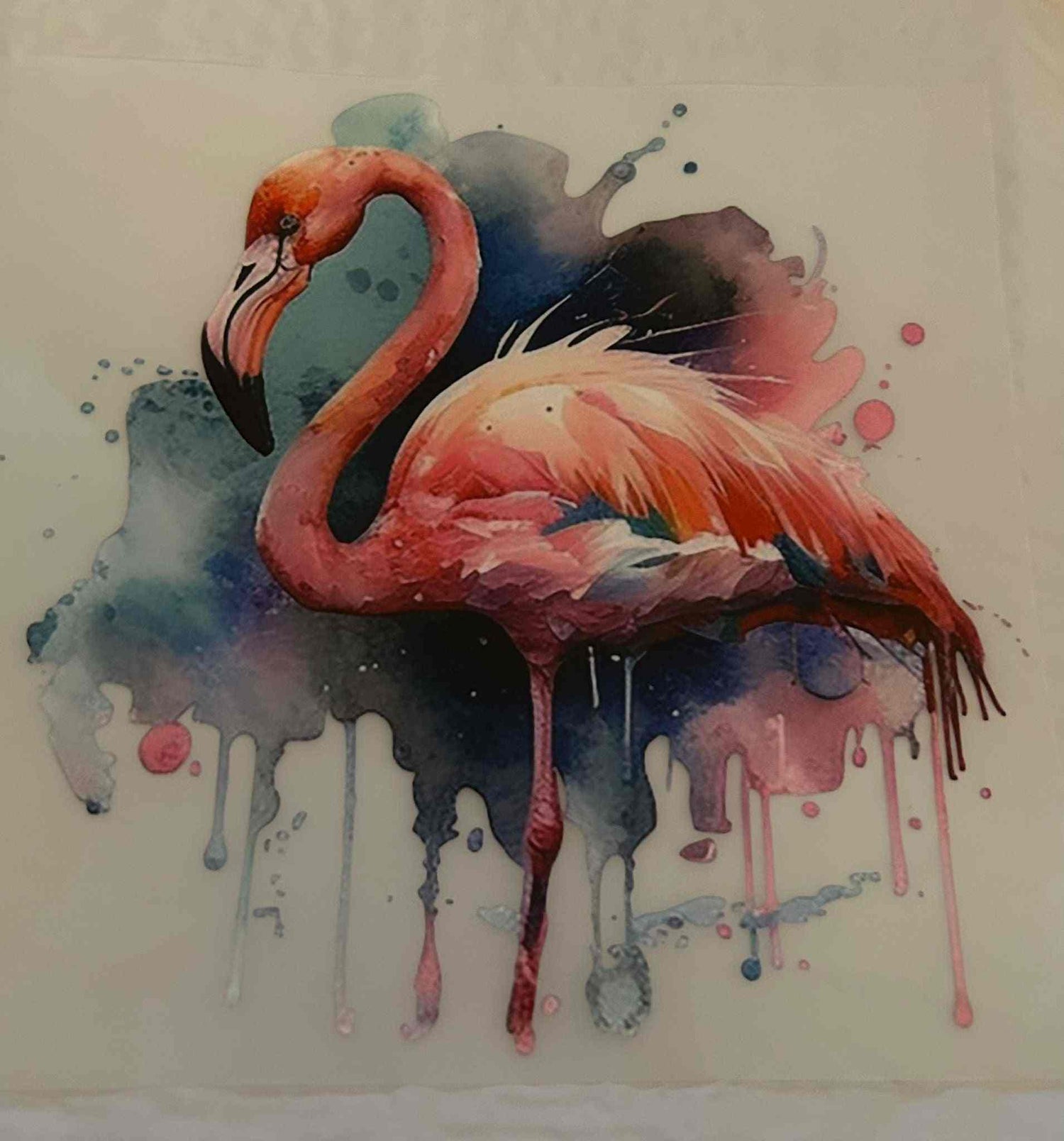 Colorful flamingo animal design with watercolor splashes.