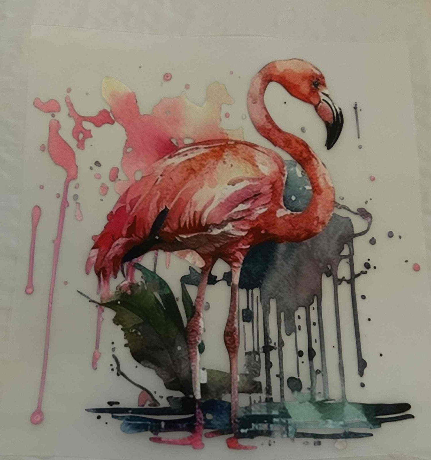 animal design flamingo artwork with colorful splashes