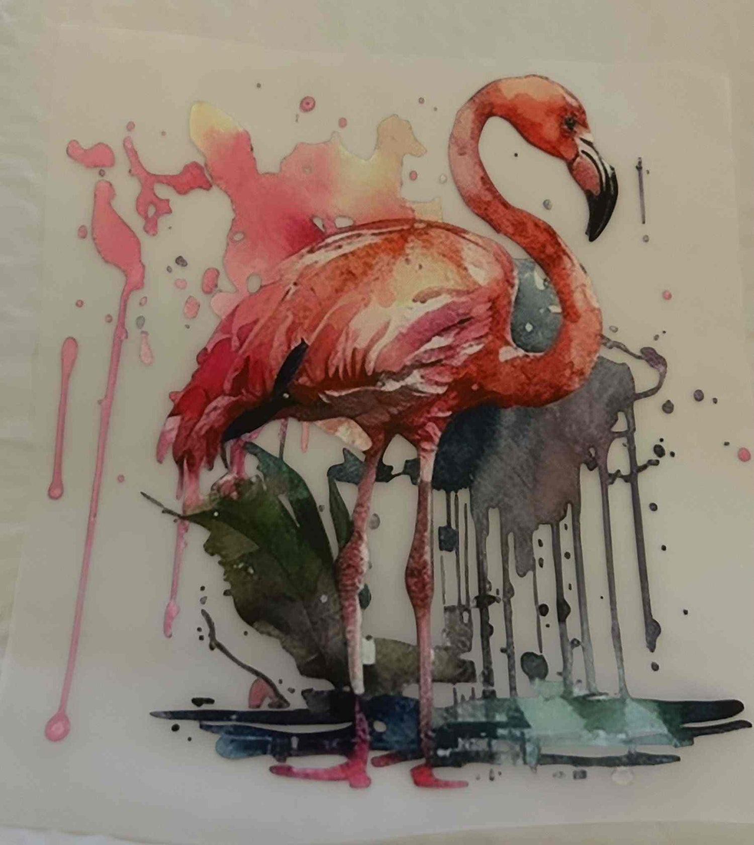 Colorful flamingo animal design with artistic splash background.