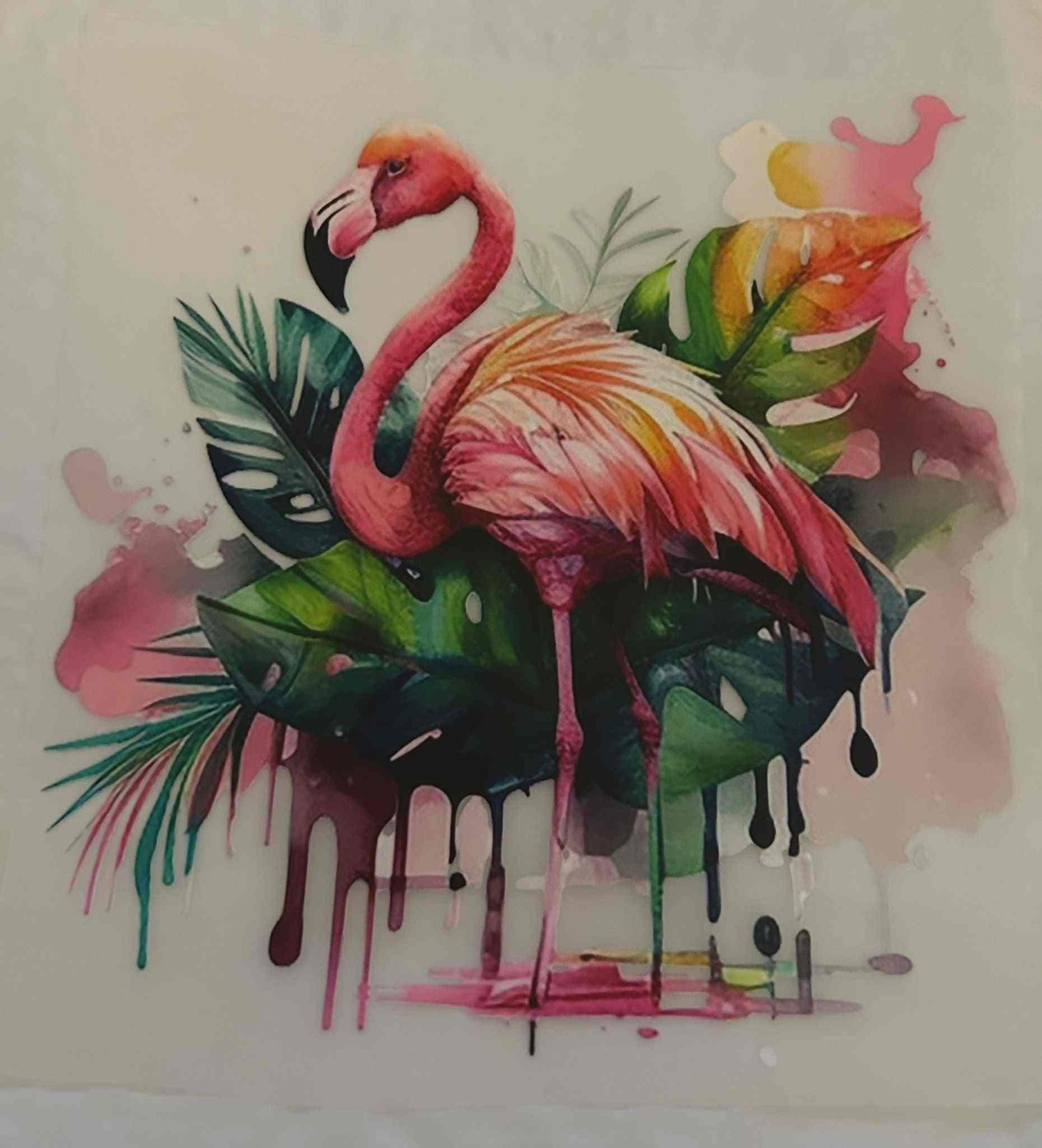 Flamingo with vibrant foliage in animal design pattern.