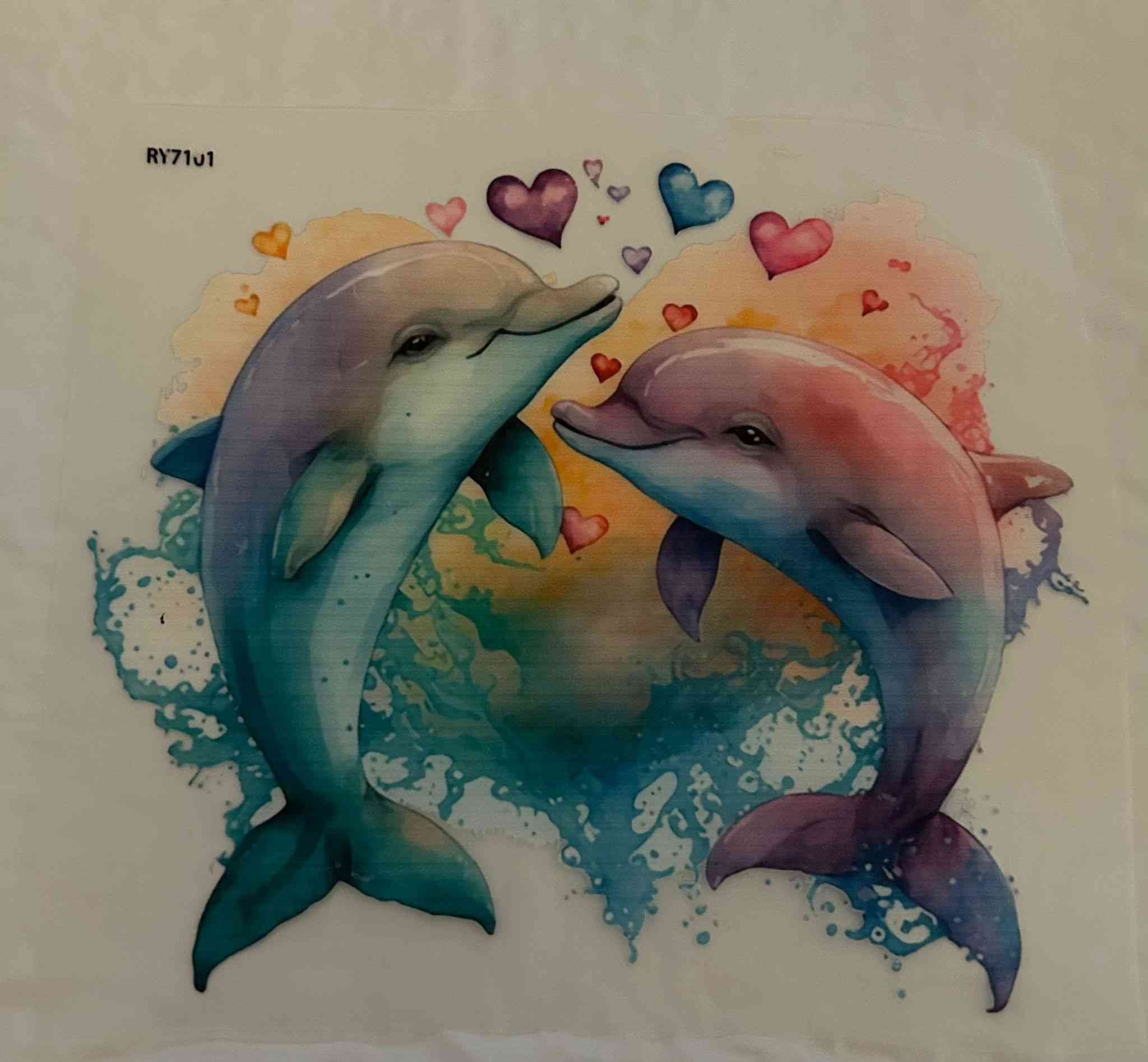 dolphin couple with colorful hearts and splashes in animal design