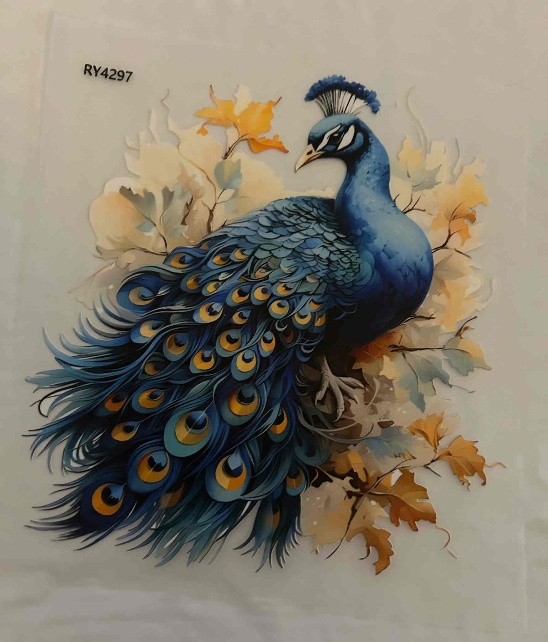 Intricate peacock animal design on high-quality fabric with nature-inspired patterns.