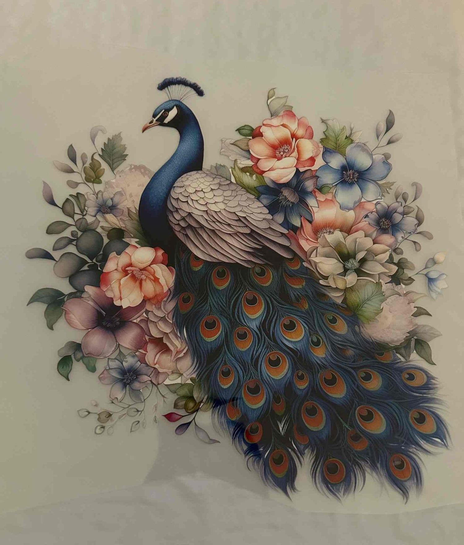 Peacock design with floral accents for Animal Design collection.