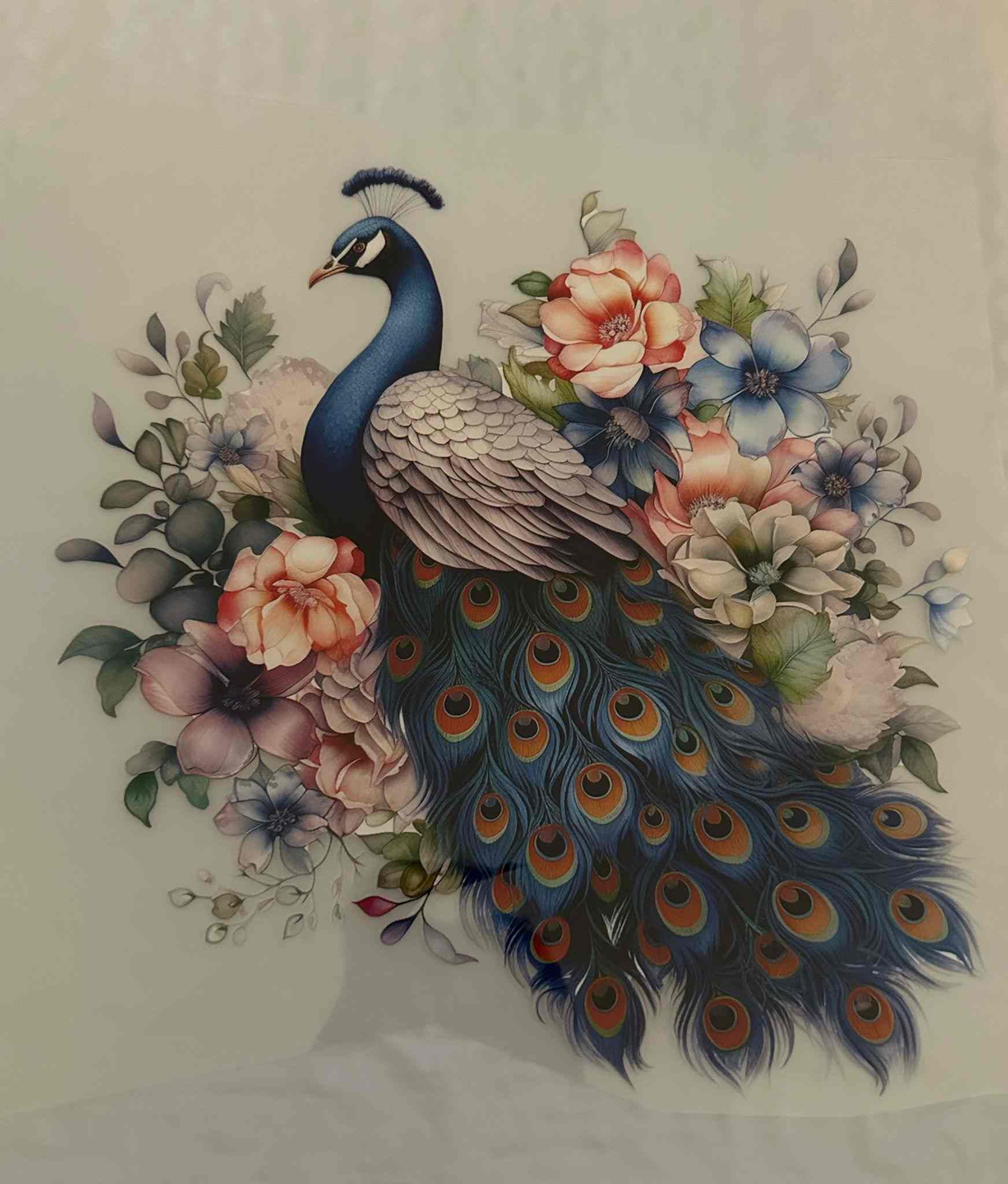 Peacock design with floral accents for Animal Design collection.