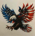 Bald eagle with American flag-themed wings showcasing a patriotic design.