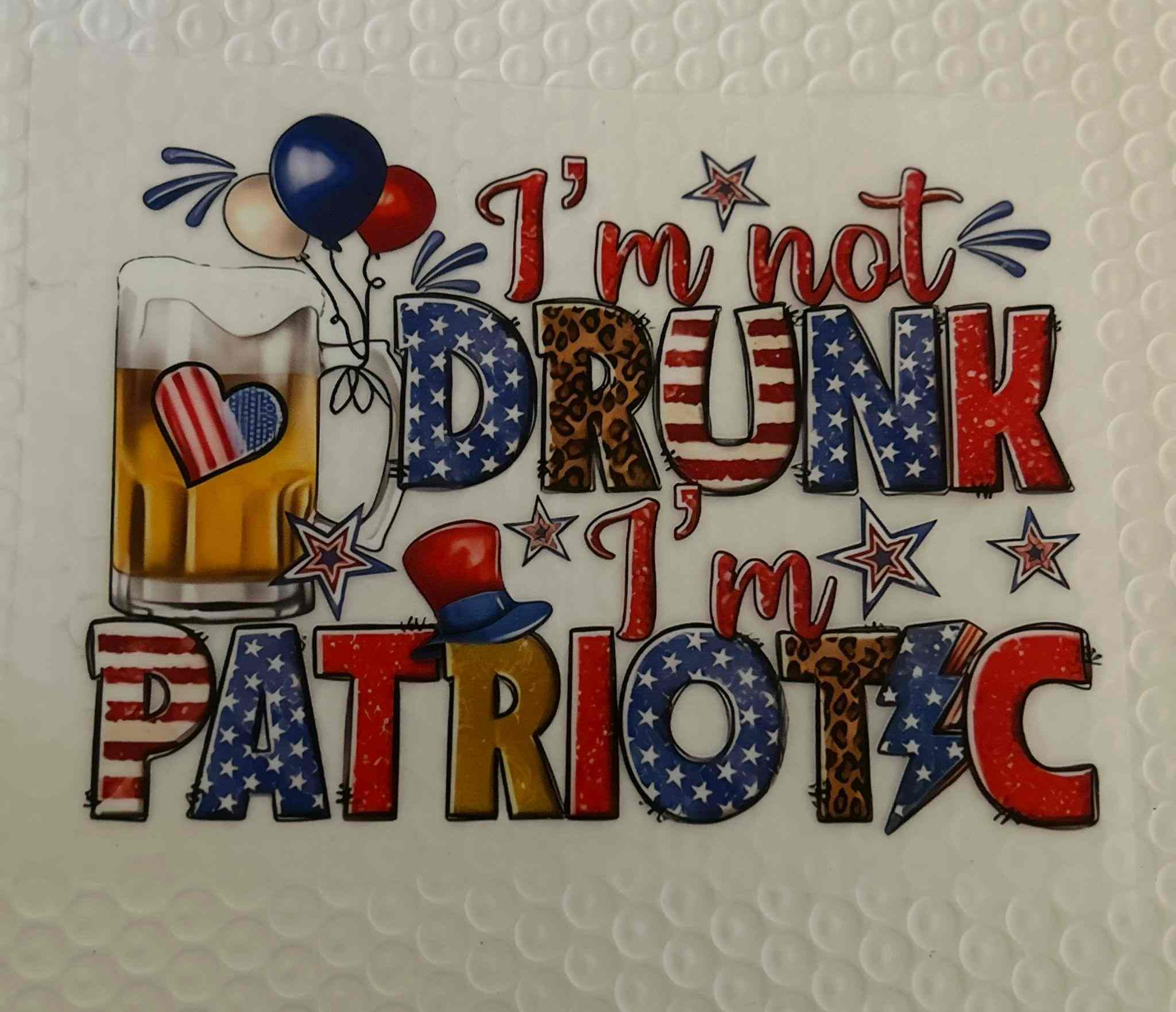 Patriotic design with beer, balloons, stars, and American flag colors on &quot;I&