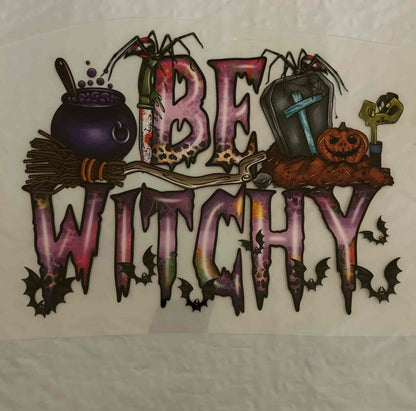 Festive &quot;Be Witchy&quot; Halloween design featuring spooky elements, perfect for holiday and season design decor.