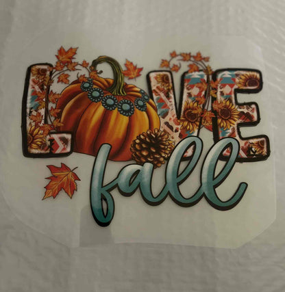 Holiday and season design featuring fall-themed illustration with pumpkin and leaves.