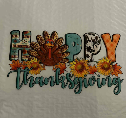 Thanksgiving holiday and season design featuring festive turkey and sunflowers.